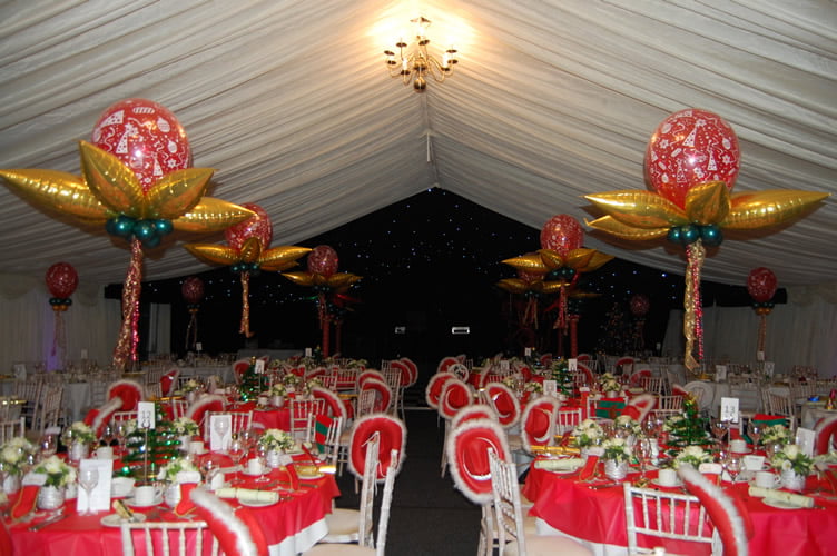 Corporate Christmas party decorations within a shared venue