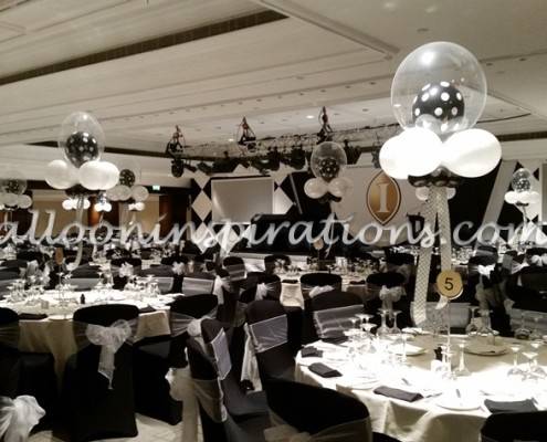 Black and white themed balloon decorations - overview