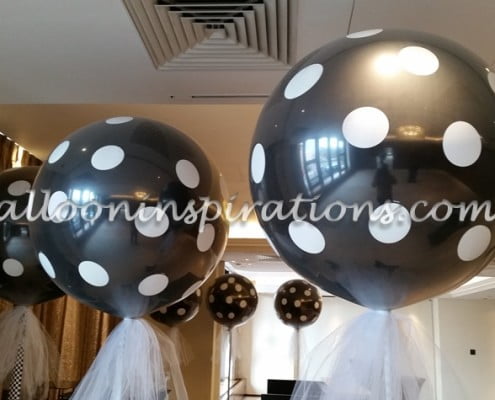 black and white themed balloon decorations