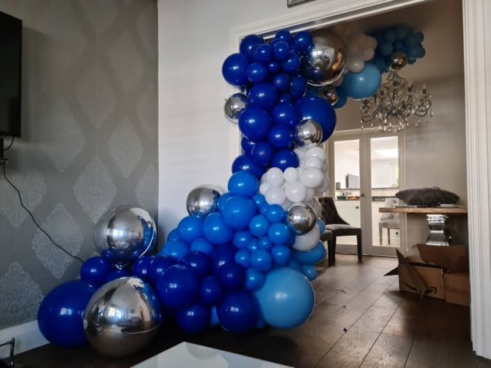 Blue and Silver organic balloon arch