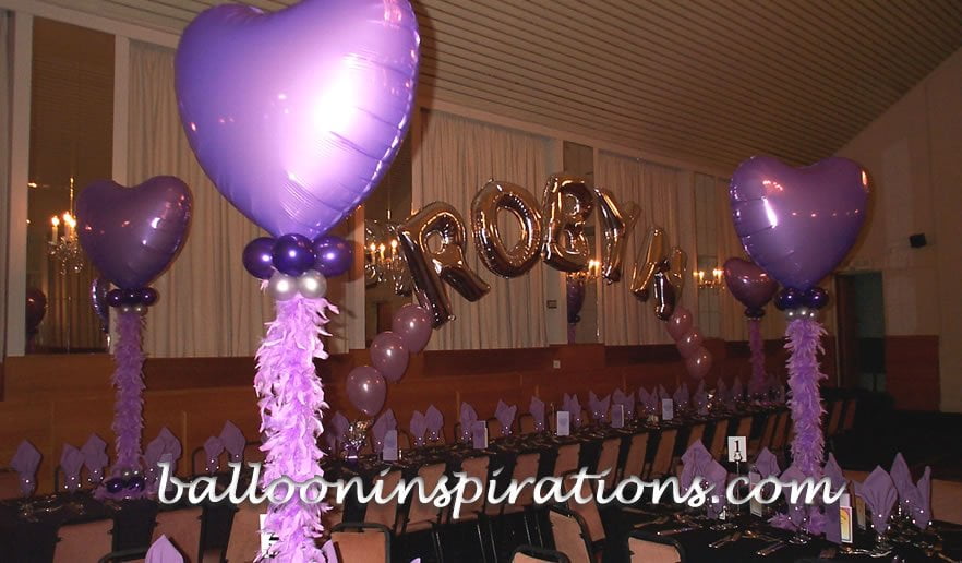 purple hearts batmitzvah decorations